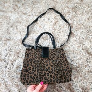 Relic Leopard Print Buckle Closure Shoulder Bag Brown and Black